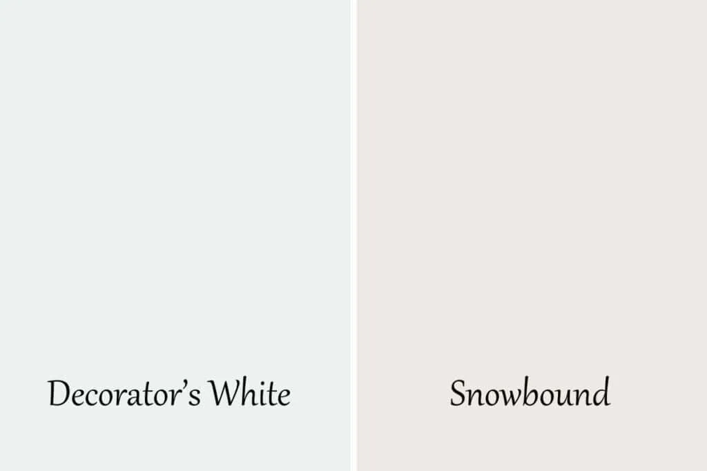 A side by side. ofDecorator's White and Snowbound.