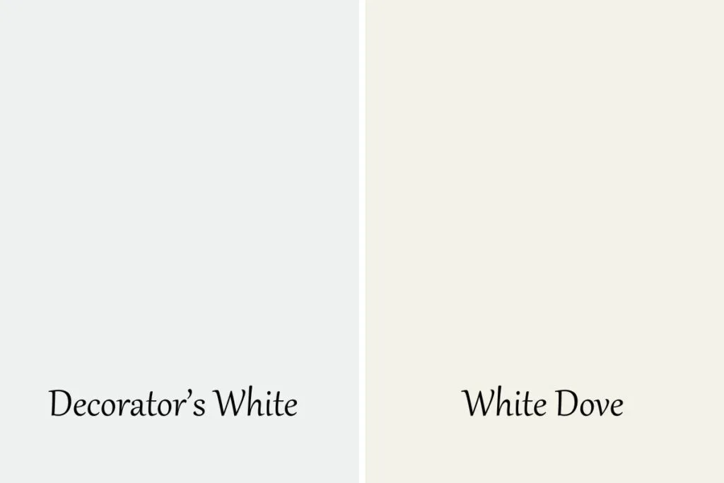 A side by side of Decorator's White and White Dove