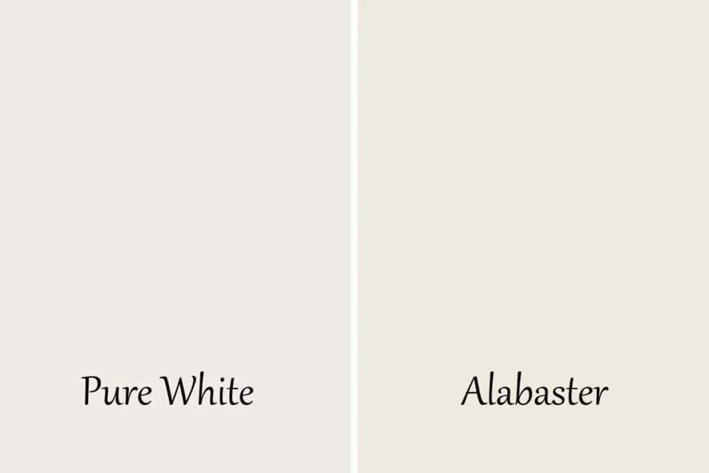 A side by side of Alabaster and Pure White.