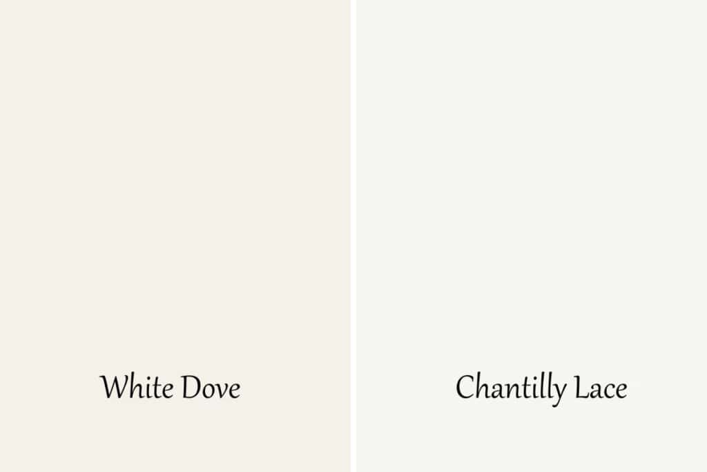 A side by side comparison of White Dove and Chantilly Lace.