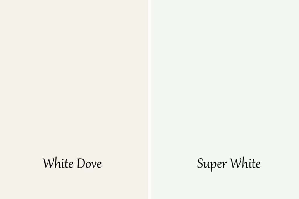 A side by side of White Dove and Super White.