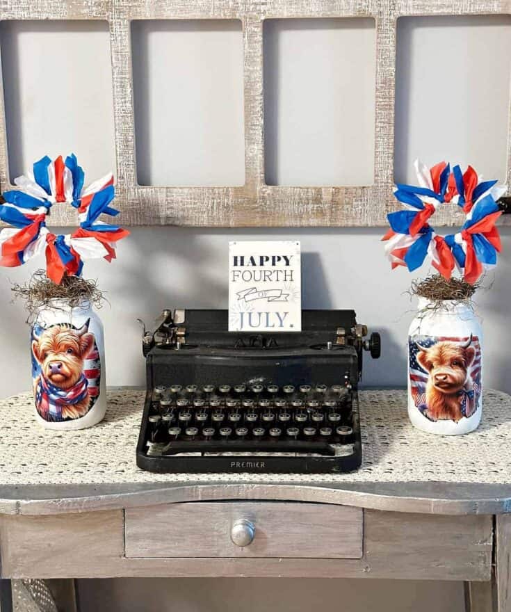 Image for How to Decoupage Paper on Mason Jars (Patriotic Highland Cow)