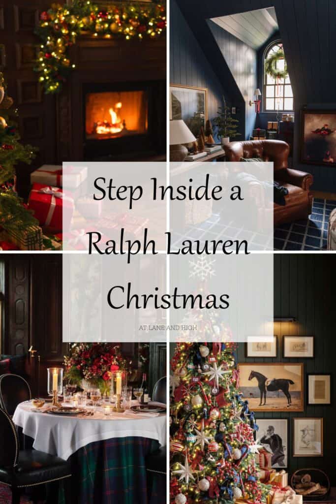 A grid of four photos of a Ralph Lauren Christmas pin for pinterest with text overlay.