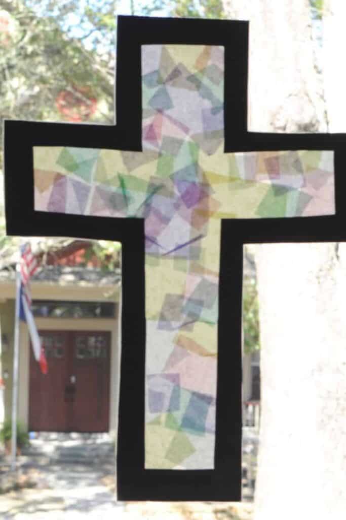 a cross crafted from tissue paper.