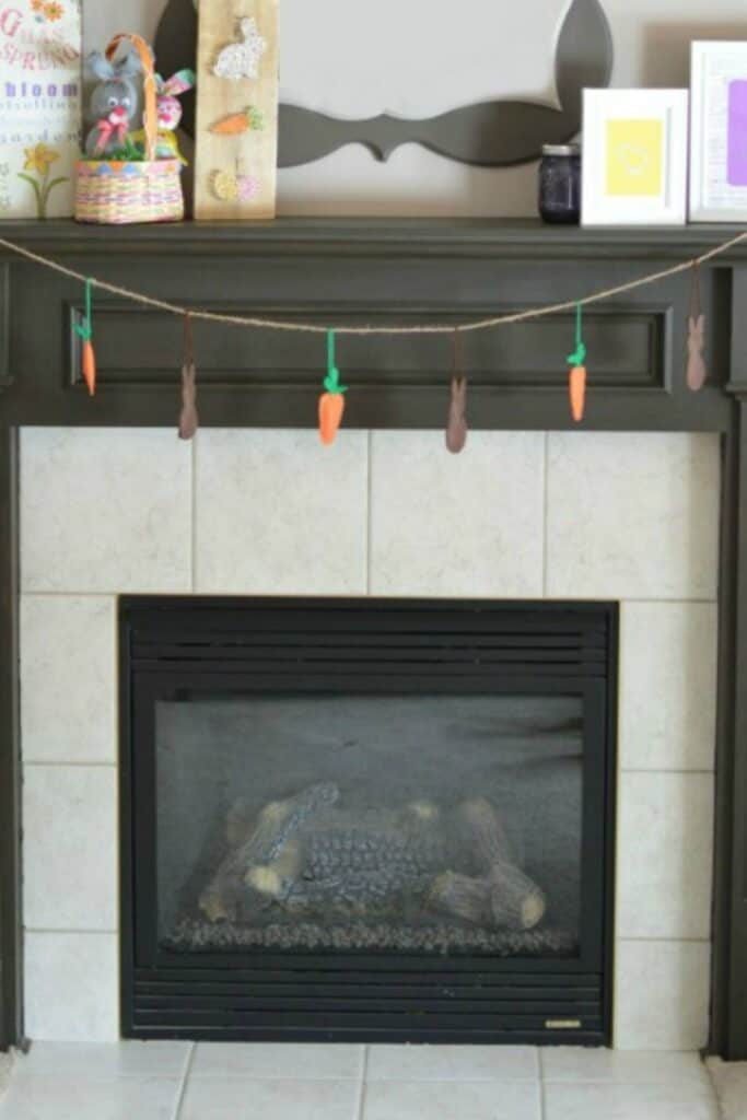 A garland made to look like rabbits and carrots.