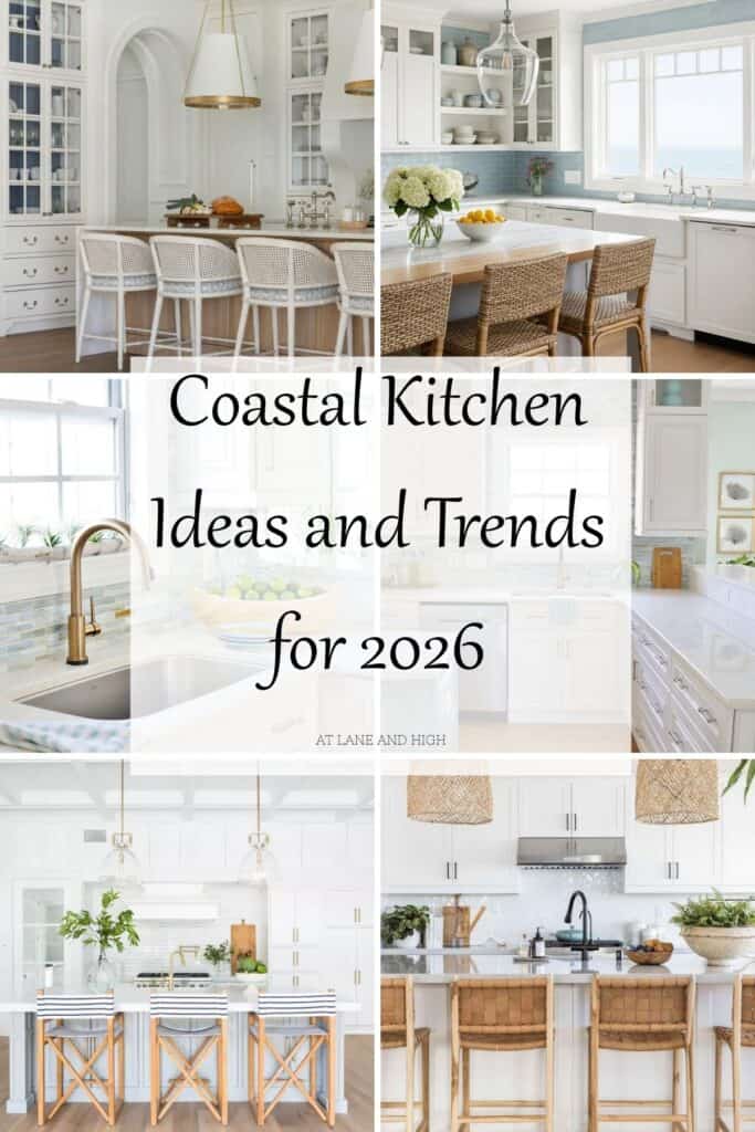 A grid of 6 coastal kitchens with text overlay.