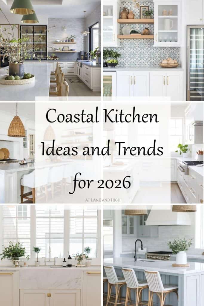 A grid of 6 coastal kitchens with text overlay.