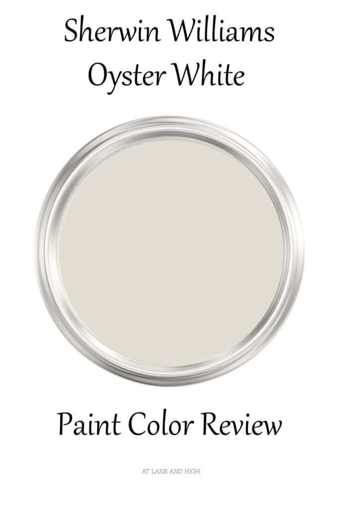 The view from the top of a paint can with Oyster White in it and text overlay.