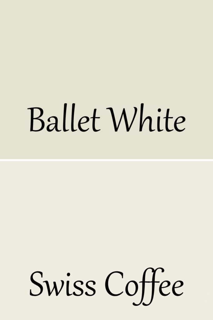 A side by side of Ballet White and Swiss coffee with text overlay.