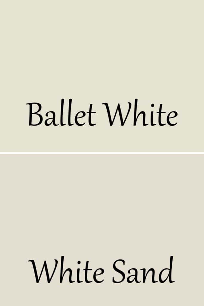 A side by side of Ballet White and White Sand.