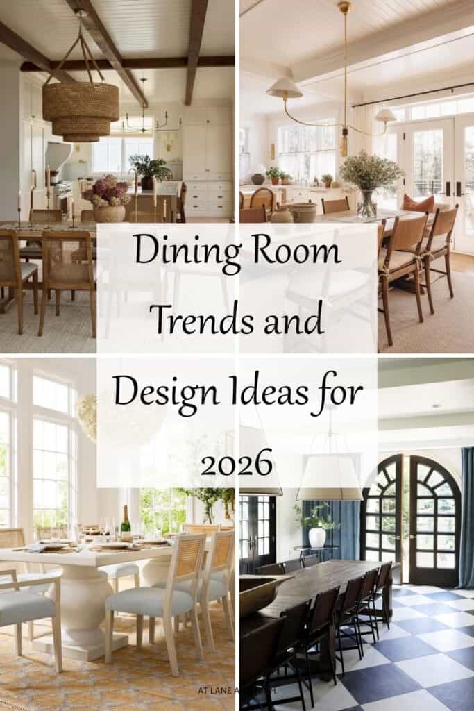 A grid of four dining rooms with text overlay, pin for Pinterest.