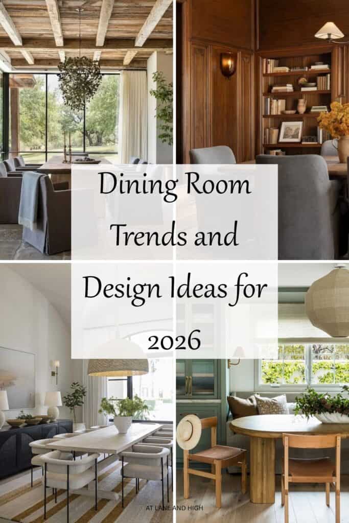 A grid of four dining rooms with text overlay, pin for Pinterest.