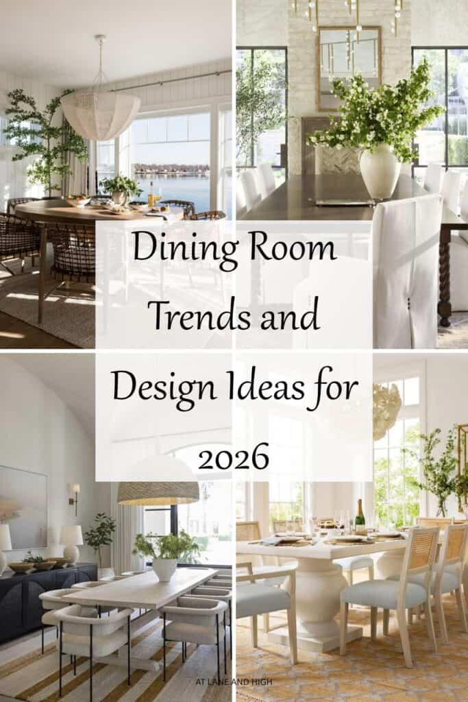 A grid of four dining rooms with text overlay, pin for Pinterest.