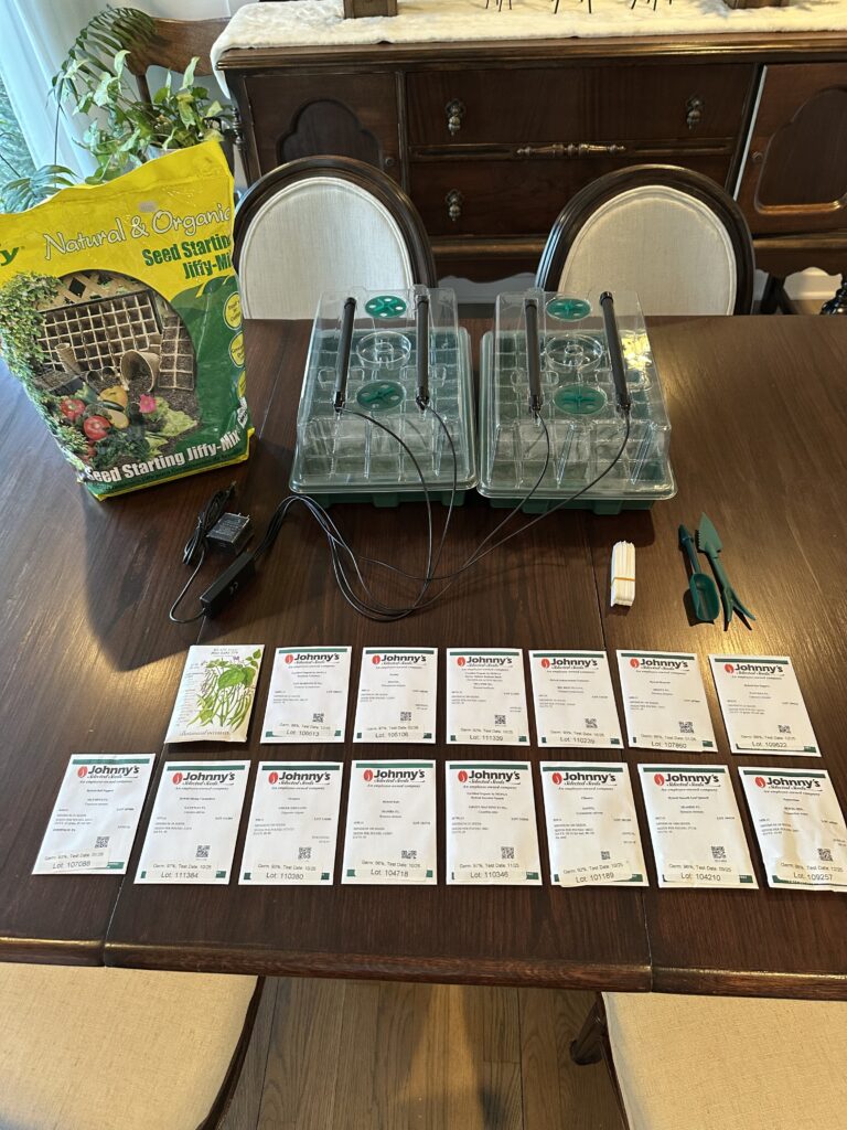 All the seeds I purchased and the seed starting kit with seed seed starting soil.